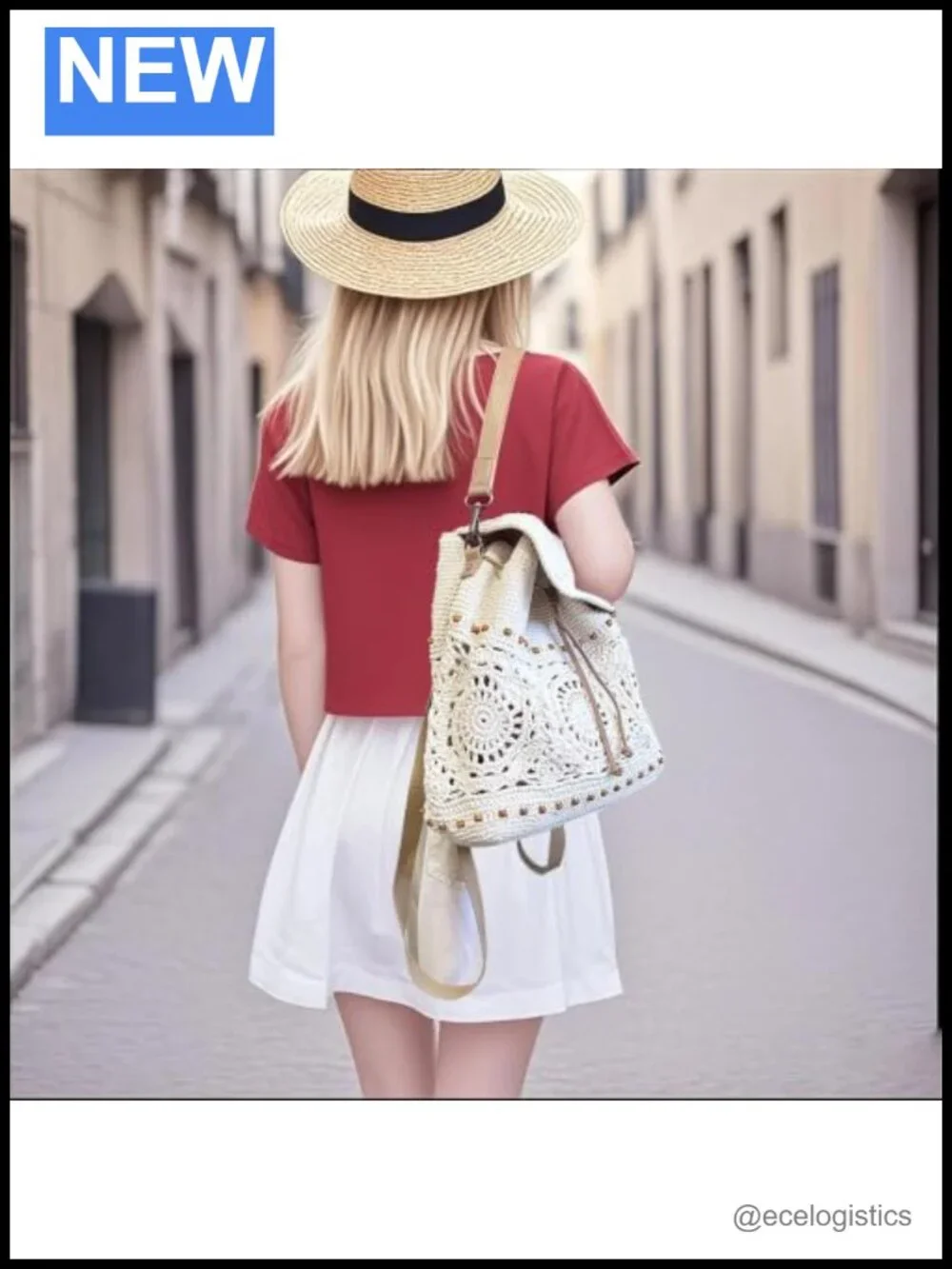 Handmade Crochet Backpack Women Boho Rucksack Cotton Rope Adjustable Straps